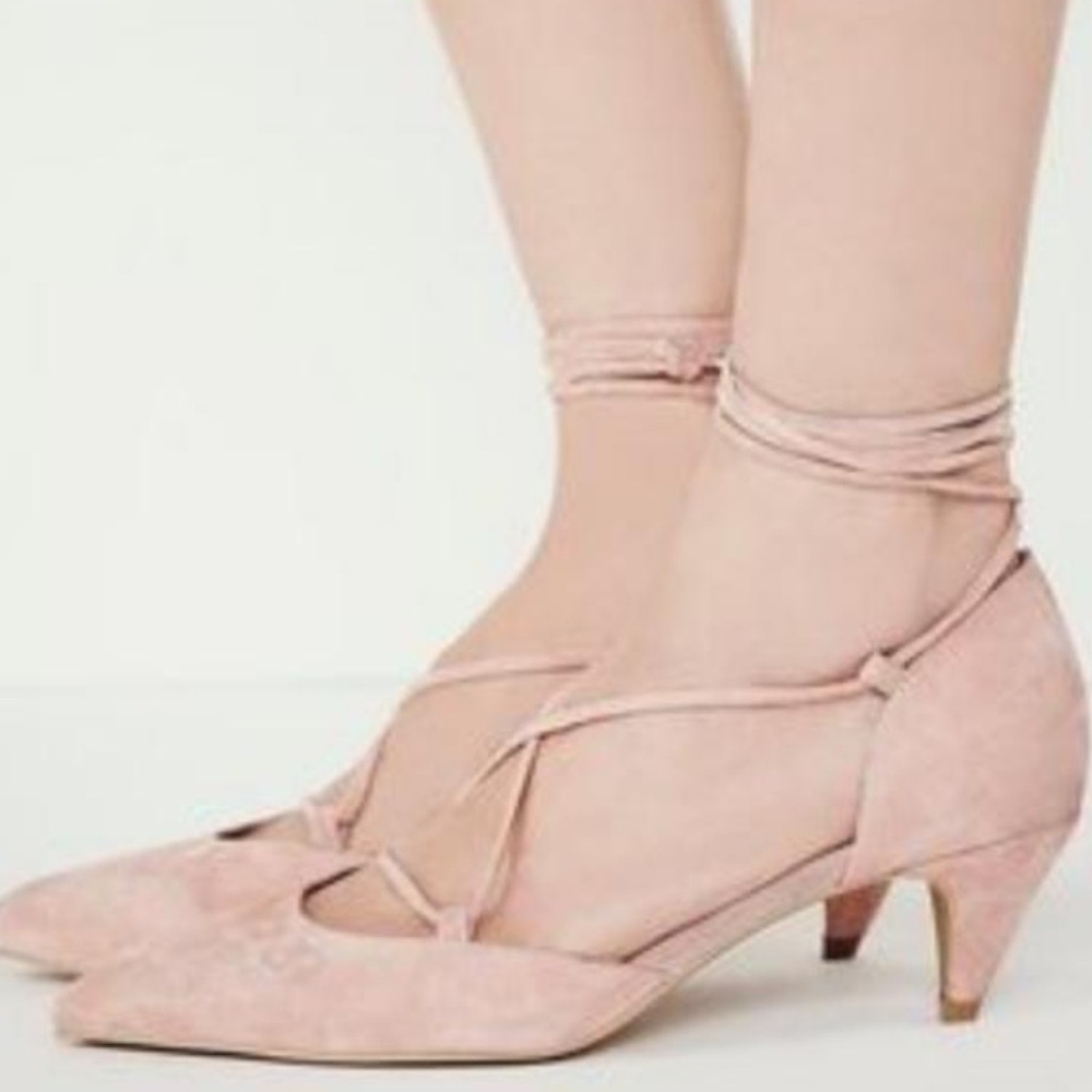 Jeffery Campbell X Free People Blush Pink suede pointed toe strappy heels sz 10 - Picture 11 of 11